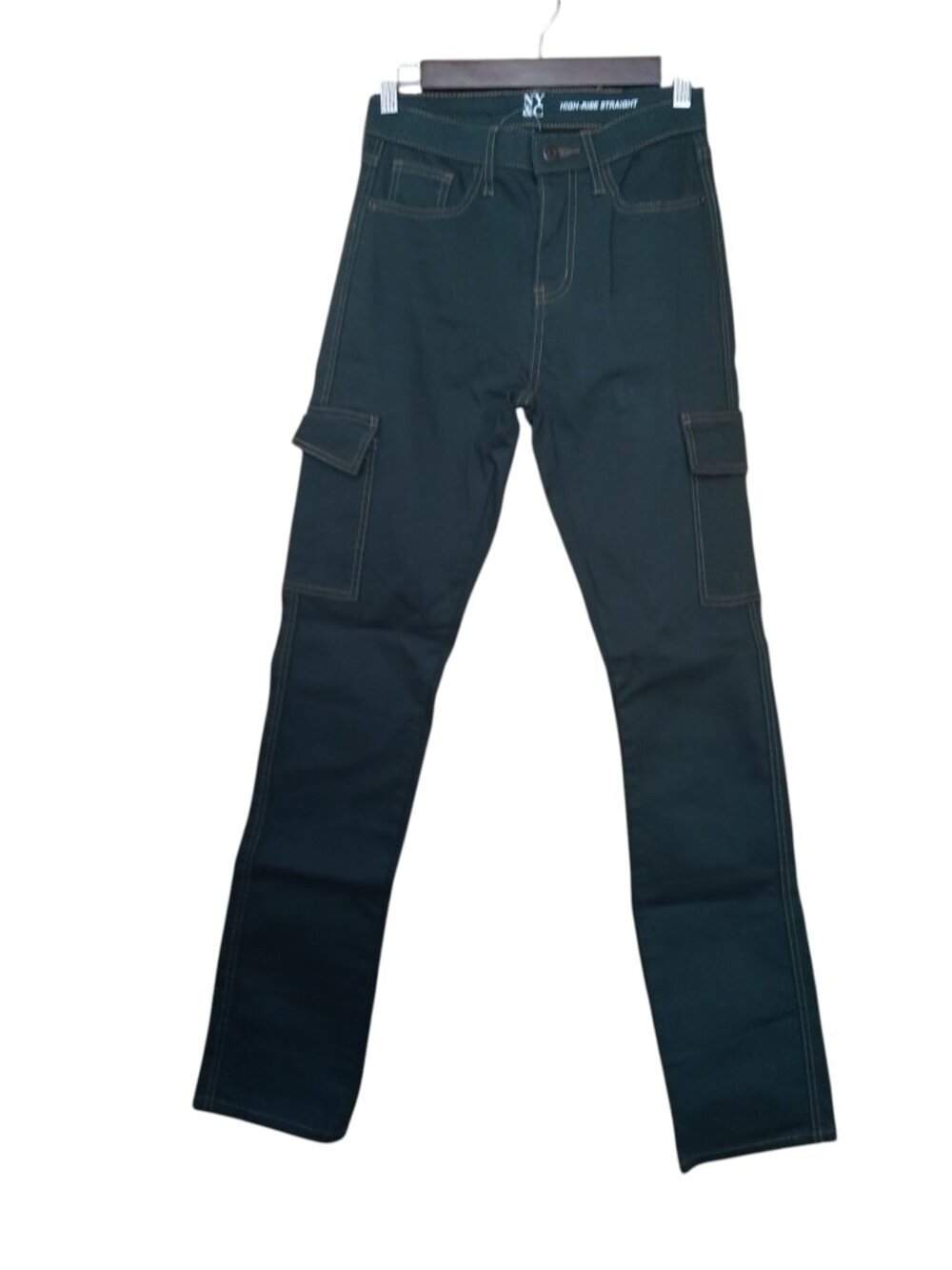 NY & C High-Rise Straight Size 2 Green Cargo Jeans Stretch Pockets Utility